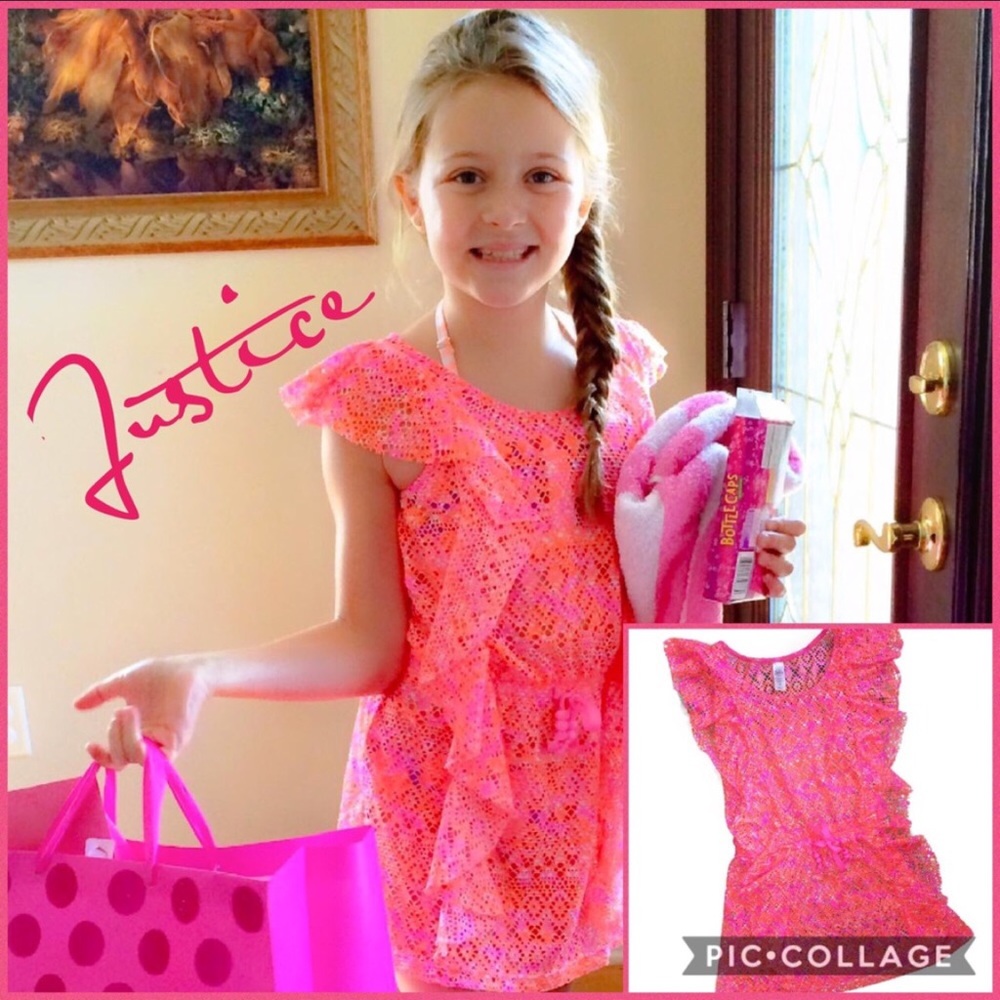 🌟HP🌟Justice Bright Pink/Orange Mesh Coverup 8